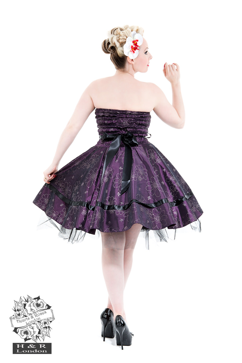 Purple Pixie Satin Floral Prom Dress